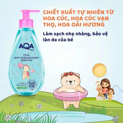 Dung Dịch Vệ Sinh Bé Gái 0–8 Tuổi AQA 250ml Chính Hãng Nga Hỗ Trợ Làm Sạch, Chăm Sóc Vùng Kín Dịu Nhẹ