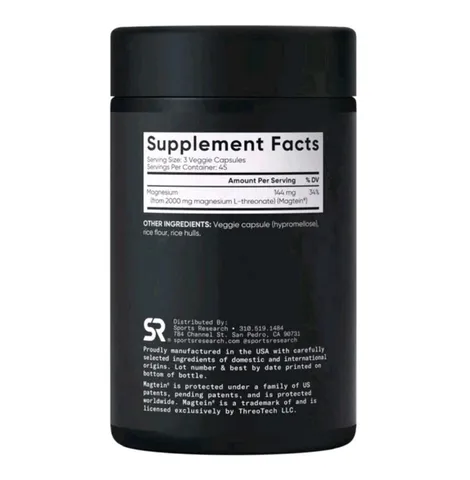 Magnesium L-Threonate Sports Research - Giúp thư giãn cơ bắp ngăn việc căng cơ chuột rút cải thiện trí nhớ sản xuất Mỹ