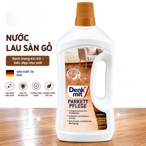 Nước lau sàn gỗ Denkmit 1L Parkettpflege Đức làm sạch chăm sóc sàn gỗ sáng bóng bền lâu