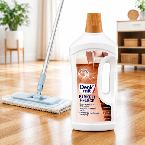 Nước lau sàn gỗ Denkmit 1L Parkettpflege Đức làm sạch chăm sóc sàn gỗ sáng bóng bền lâu