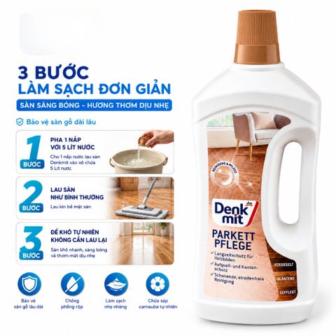 Nước lau sàn gỗ Denkmit 1L Parkettpflege Đức làm sạch chăm sóc sàn gỗ sáng bóng bền lâu