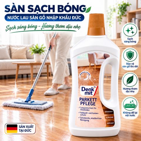 Nước lau sàn gỗ Denkmit 1L Parkettpflege Đức làm sạch chăm sóc sàn gỗ sáng bóng bền lâu