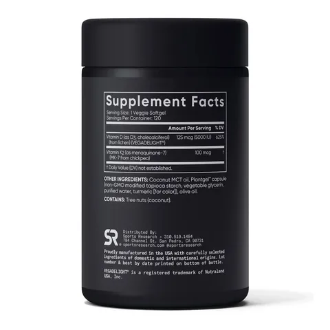 Viên Uống Vitamin D3 + K2 Sports Research  - Hỗ trợ tim mạch giúp xương chắc khỏe sản xuất chính hãng Mỹ