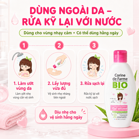 Gel Vệ Sinh Bé Gái Corine de Farme BIO Organic 125ml - Không Hương Liệu, Dịu Nhẹ Cho Bé Từ 2 Tuổi