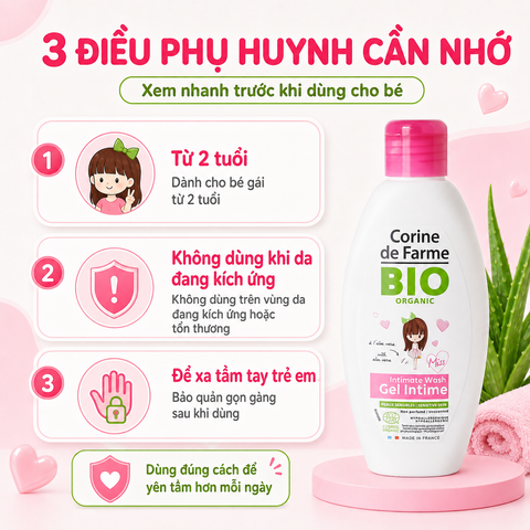 Gel Vệ Sinh Bé Gái Corine de Farme BIO Organic 125ml - Không Hương Liệu, Dịu Nhẹ Cho Bé Từ 2 Tuổi