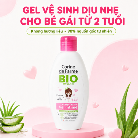 Gel Vệ Sinh Bé Gái Corine de Farme BIO Organic 125ml - Không Hương Liệu, Dịu Nhẹ Cho Bé Từ 2 Tuổi