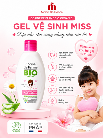 Gel Vệ Sinh Bé Gái Corine de Farme BIO Organic 125ml - Không Hương Liệu, Dịu Nhẹ Cho Bé Từ 2 Tuổi