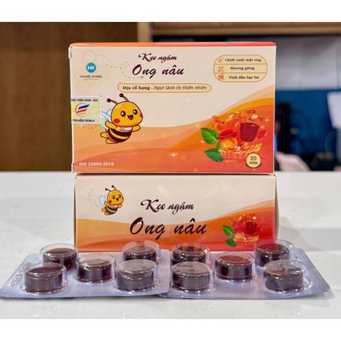 1 Hộp Kẹo ngậm ONG NÂU HK - Dịu cổ họng - ngọt lành từ thiên nhiên