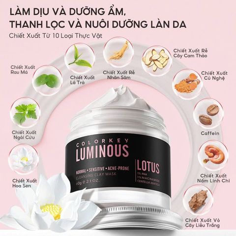 Mặt Nạ Đất Sét Colorkey Luminous Cleansing Clay 60g [hàng nhập khẩu]