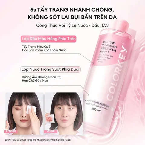 Nước Tẩy Trang 2 Lớp Colorkey Micellar Cleansing Water In Oil 500ml [hàng nhập khẩu]