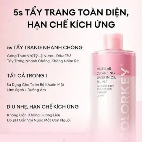 Nước Tẩy Trang 2 Lớp Colorkey Micellar Cleansing Water In Oil 500ml [hàng nhập khẩu]