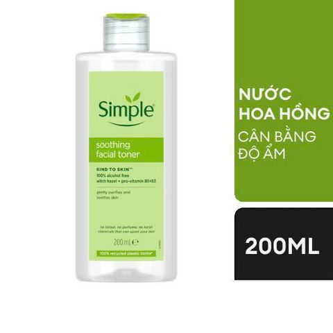 Nước Hoa Hồng Simple Dưỡng Ẩm Cân Bằng Da 200ml Kind to Skin Soothing Facial Toner [hàng nhập khẩu]