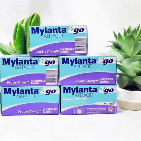 Viên nhai Mylanta Double strength giảm triệu chứng ợ hơi, bao tử, trào ngược dạ dày hộp 48 viên từ Úc