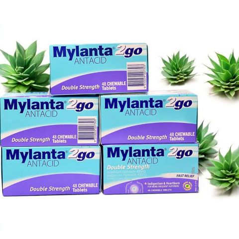 Viên nhai giảm ợ chua, đau dạ dày bao tử Mylanta Double Strength từ Úc hộp 48gr