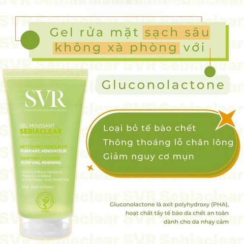 Gel rửa mặt và loại bỏ tế bào chết không chứa xà phòng SVR Sebiaclear Gel Moussant 55ml