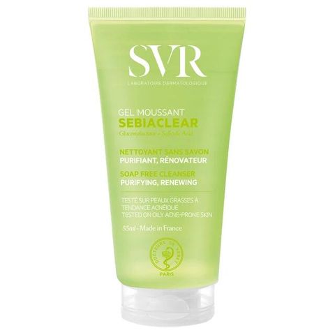 Gel rửa mặt và loại bỏ tế bào chết không chứa xà phòng SVR Sebiaclear Gel Moussant 55ml