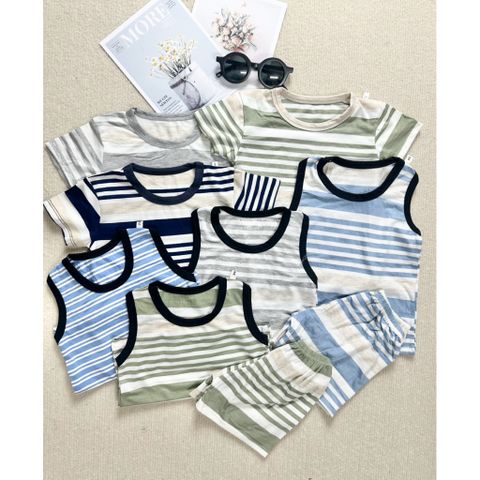 -COMBO 3 BỘ thun co giãn mặc nhà dành cho bé trai và bé gái từ 8-18kg