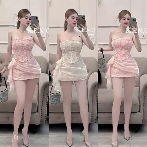 Set cup vạt hoa kèm chân váy chữ A