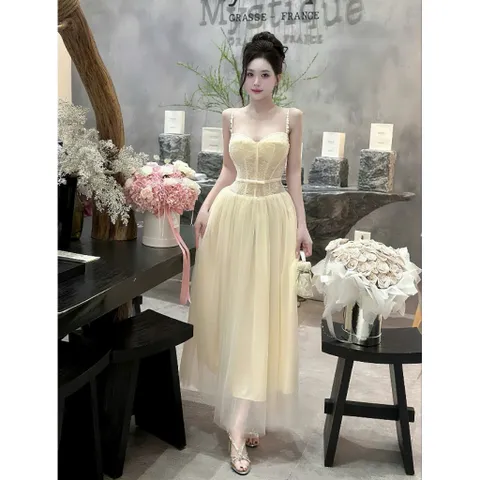 Đầm dây xoè dài, tùng phồng 2 lớp sang xịn