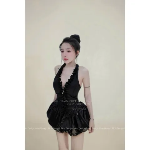 Set yếm cổ bèo khoá kéo tùng bí nhún bồng bềnh