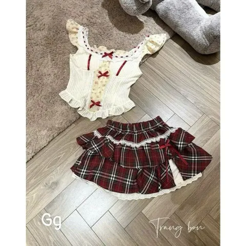 Set váy trễ vai tiểu thư đáng yêu