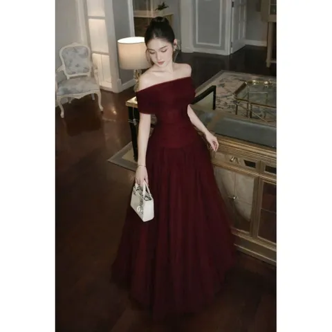 Đầm trễ vai dự tiệc dáng dài tiểu thư