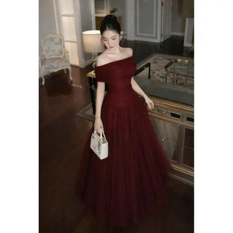 Đầm trễ vai dự tiệc dáng dài tiểu thư