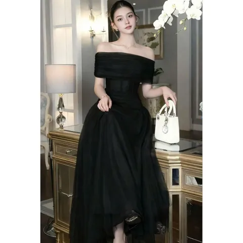 Đầm trễ vai dự tiệc dáng dài tiểu thư