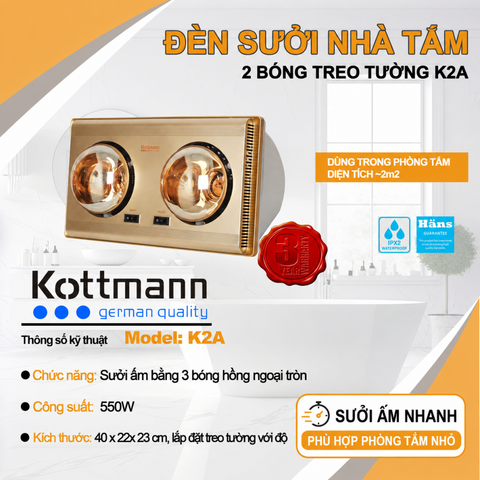 Đèn sưởi 2 bóng treo tường Kottmann – K2A