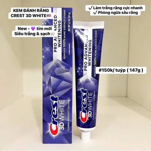 ( MẪU MỚI 147GR )  KEM ĐÁNH RĂNG CREST 3D WHITE ADVANCED TRIPLE WHITENING   NỘI ĐỊA MỸ