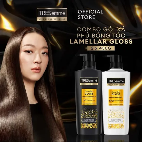 ( Combo Gội + Xả 450ml*2 chai ) Phủ Bóng TRESemmé Lamellar Gloss mang lại mái tóc bóng mượt chuẩn salon