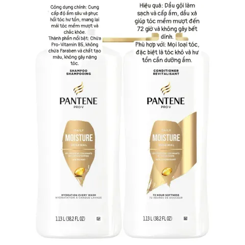 [ SÉT 2 CHAI GỘI + XẢ ]   Pantene Pro-V Daily Moisture Renewal, dung tích 1.13 L (38.2 FL OZ) hàng COSTCO MỸ