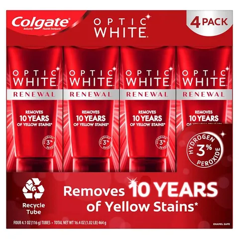 Lốc 4 HSD  6 - 7 /2025  Kem đánh răng Colgate Optic White Renewal 116g *4 nội địa Mỹ