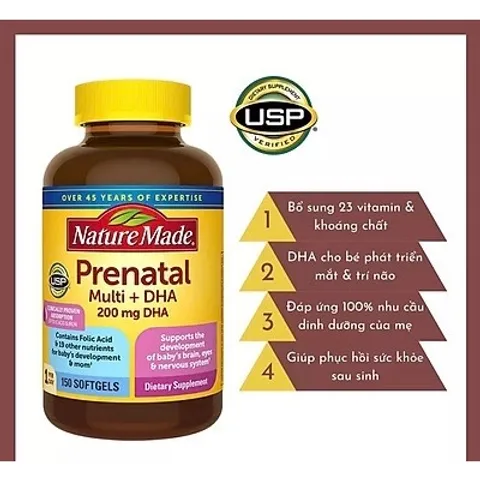 [ MẪU MỚI 2024 ] 150 Viên Uống Dinh Dưỡng Nature Made Prenatal DHA cho bà bầu  NỘI ĐỊA MỸ