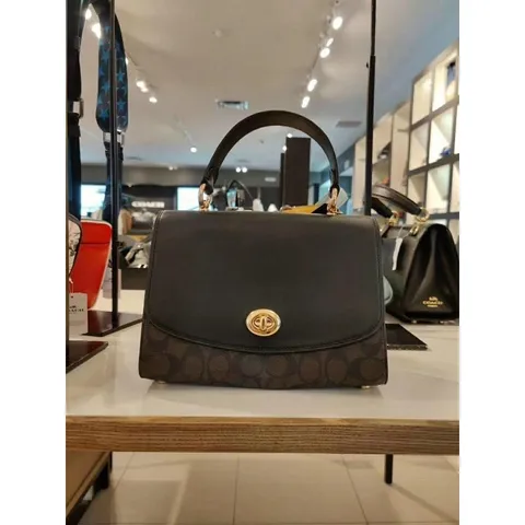 Túi xách da nữ COACH Tilly Top Handle Satchel With Signature Canvas F76620 IM/BROWN/BLACK CHÍNH HÃNG MỸ