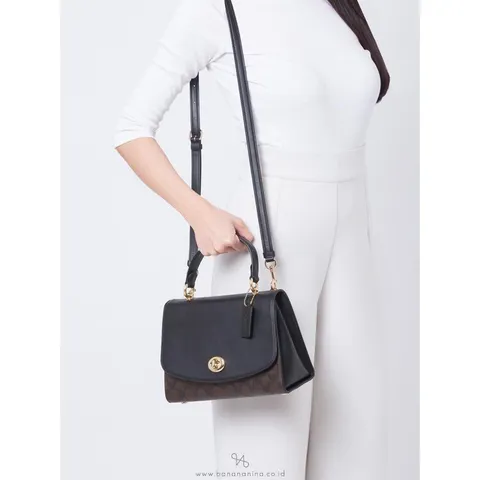 Túi xách da nữ COACH Tilly Top Handle Satchel With Signature Canvas F76620 IM/BROWN/BLACK CHÍNH HÃNG MỸ