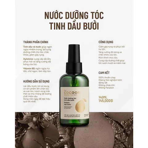 Nước dưỡng tóc tinh dầu bưởi COCOON  phiên bản nâng cấp 140ml