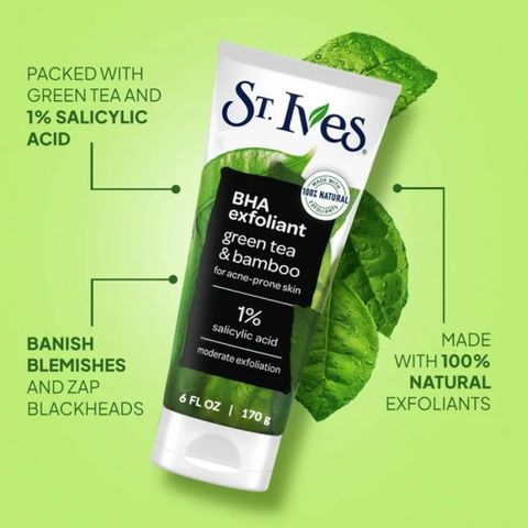 [ Chính hãng ] SỮA RỬA MẶT KẾT HỢP Tẩy Tế Bào Chết St.Ives Blackhead Clearing Green Tea Scrub 170gr MỸ