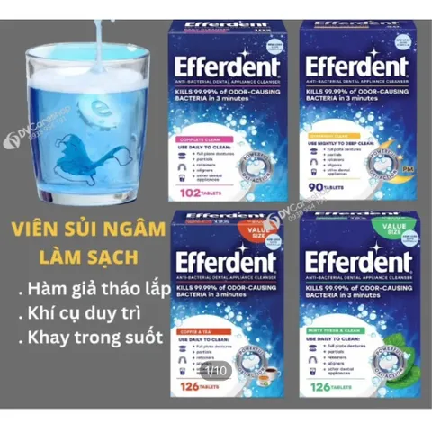 Efferdent Fresh & Clean Viên sủi làm sạch và vệ sinh hàm giả răng  hàm tháo lắp, khay chỉnh nha 126 viên MỸ