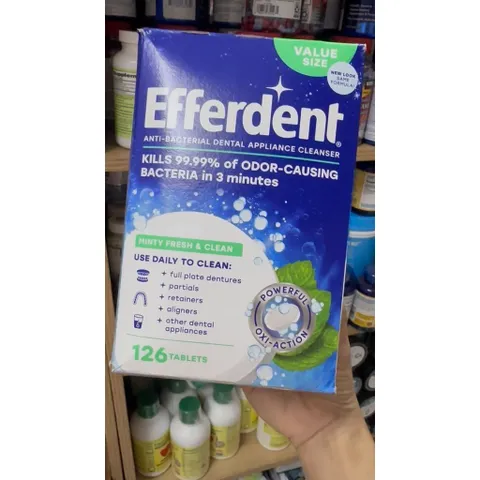 Efferdent Fresh & Clean Viên sủi làm sạch và vệ sinh hàm giả răng  hàm tháo lắp, khay chỉnh nha 126 viên MỸ