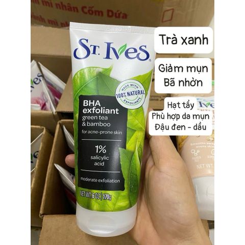 [ Chính hãng ] SỮA RỬA MẶT KẾT HỢP Tẩy Tế Bào Chết St.Ives Blackhead Clearing Green Tea Scrub 170gr MỸ