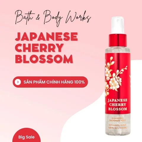 [ XẢ KHO TRẦY VỎ ] Xịt thơm toàn thân kim tuyến nhũ Japanese Cherry Blossom - Bath & Body Works 146ml