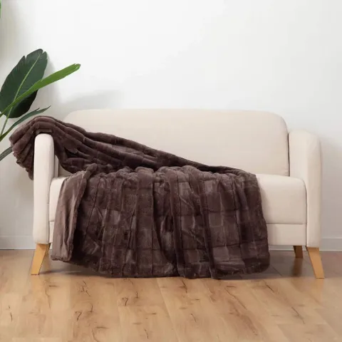 [Chính hãng] [ COSTCO USA ] [ Mền lông cừu ]  Bershire Textured Faux Fur Throw - Nâu 60”mx70” 152CM x 178CM