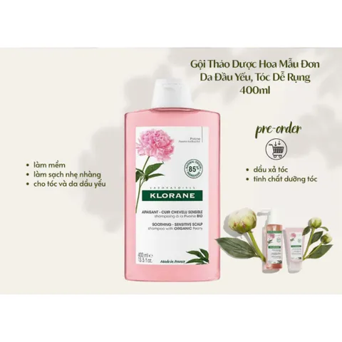 [ XẢ KHO ] Klorane Shampoo With Peony - Dầu Gội Chiết Xuất Hoa Mẫu Đơn Cho Da Đầu Khô & Ngứa 400ml