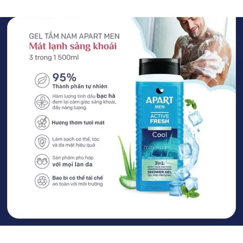 Gel tắm nam Apart Men dưỡng ẩm , bảo vệ da 3 trong 1 500ML