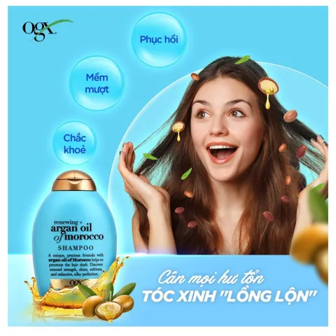HSD 02.2027 Dầu Gội OGX Argan Oil Giúp Phục Hồi Tóc Hư Tổn 385ml Renewing - cherry blossom shampoo