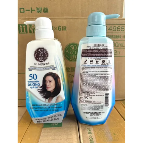 [ combo gội + xả 400ml * 2 chai ] Dầu gội ngăn rụng tóc, sạch sâu và thanh mát - 50 Megumi Fresh And Clean