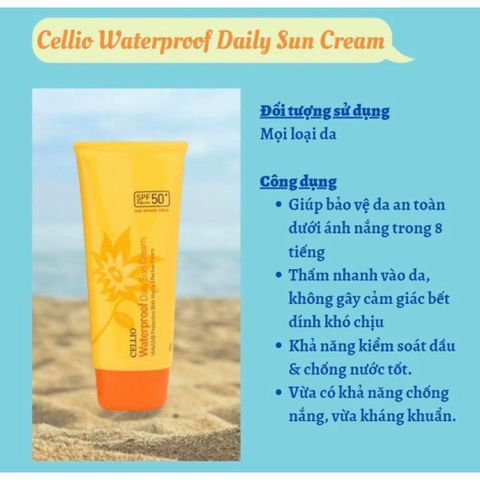 kem chống nắng Cellio đến từ Hàn Quốc, đều có chỉ số bảo vệ cao SPF 50+ PA+++ trọng lượng 70g