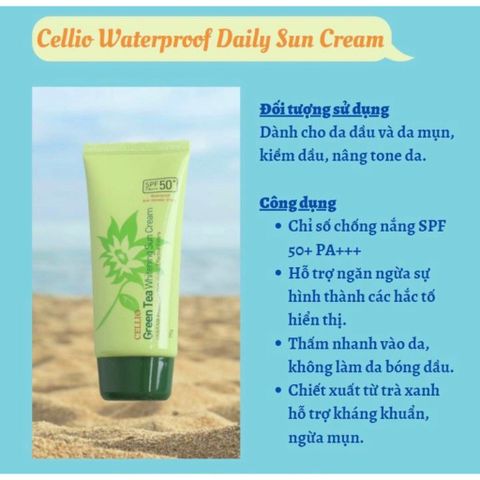 kem chống nắng Cellio đến từ Hàn Quốc, đều có chỉ số bảo vệ cao SPF 50+ PA+++ trọng lượng 70g