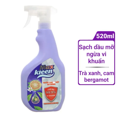 Nước lau bề mặt đa năng MaxKleen 520ml giúp làm sạch nhanh các vết bẩn, dầu mỡ trên bếp, kính, bàn ăn.